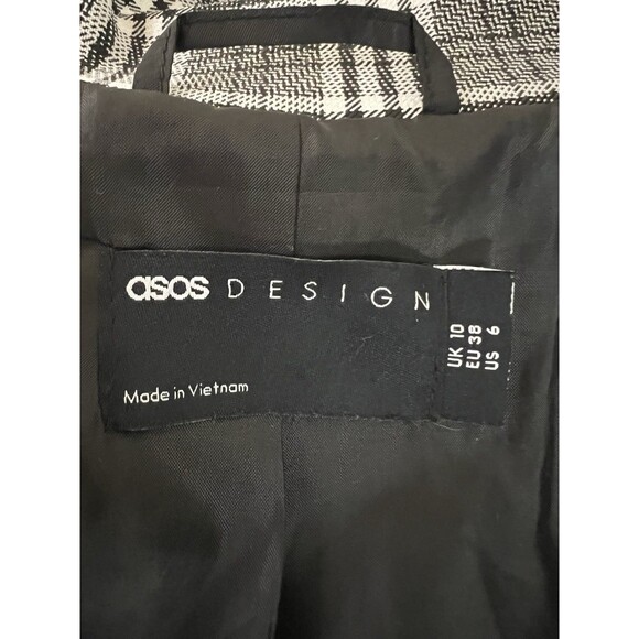 ASOS Design Blazer Womens 6 Black White Glen Plaid Check Long Sleeve Corpcore - Picture 2 of 12